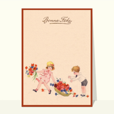 Bonne fête et panier de fleurs