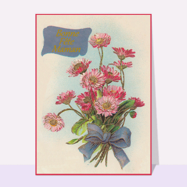 carte ancienne fête des mères : Un bouquet de fleurs roses pour maman