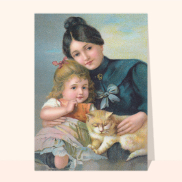 Une fillette, son chat et sa maman
