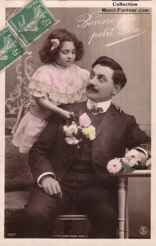 Une autre carte postale de fete des pères avec la petite fille et Papa