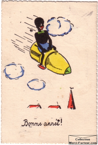 Carte postale dessin original personnage bande dessinnée sur obus