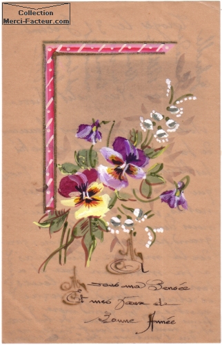 Bouquet de fleurs pensée pour cette carte de voeux