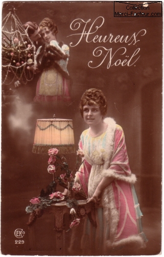 Carte postale ancienne avec photographie d'amoureux Heureux Noel