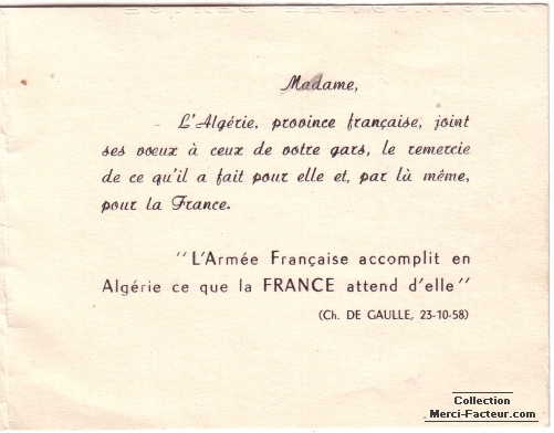 L'Armée Française accomplit en Algérie ce que la FRANCE attend d'elle Ch. De Gaulle, 23-10-58