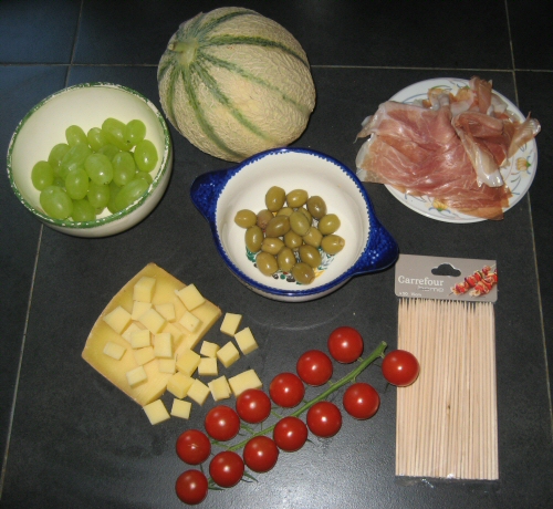 ingredients pour la recette des brochettes apéritives pour l'été