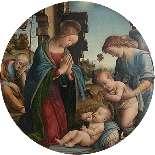 Tableau de Lorenzo di Credi pour illustrer une carte de Noel