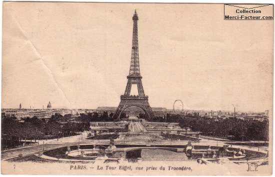 carte postale ancienne de la Tour Eifffel vue depuis le Trocad?.