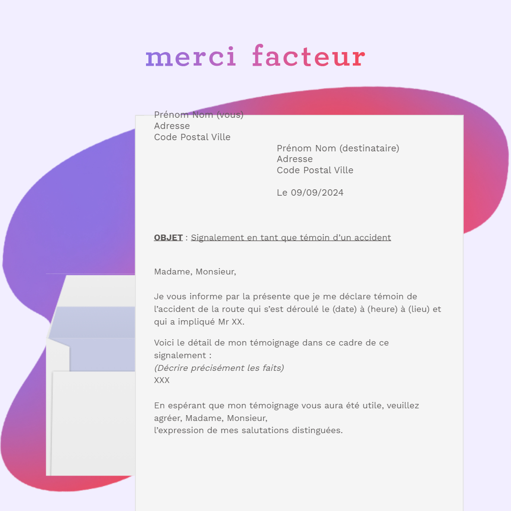 lettre de signalement en tant que témoin d'un accident