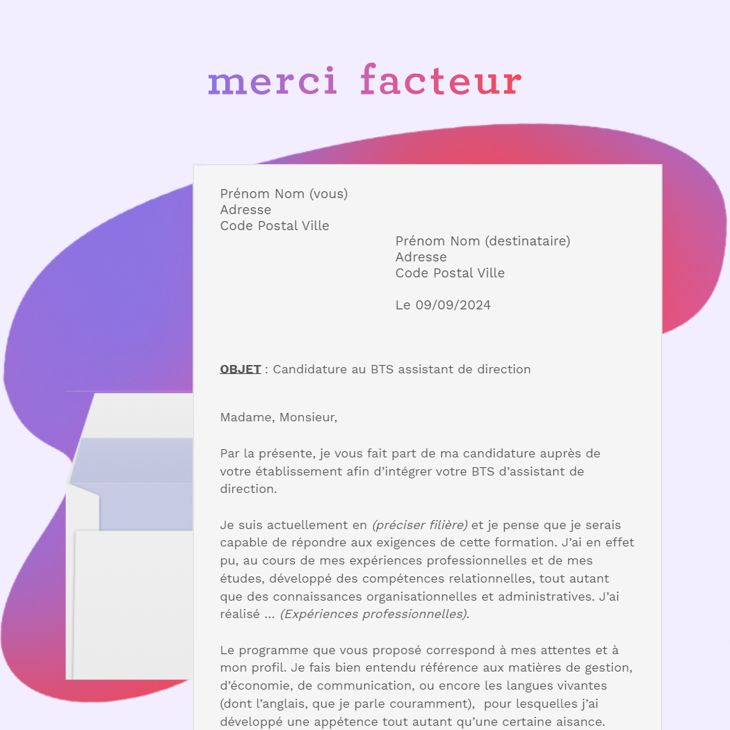 lettre de motivation bts assistant de direction