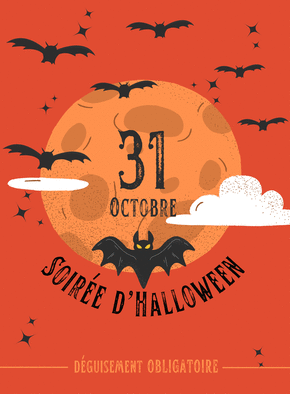 carte Soirée d'Halloween avec chauves-souris 