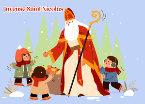 carte Saint Nicolas et les enfants en fête 