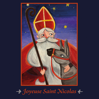 carte Saint Nicolas avec son âne affectueux 