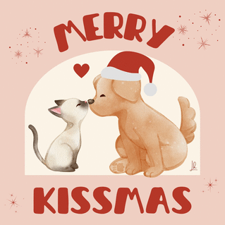carte Merry Kissmas : tendres baisers animaliers 