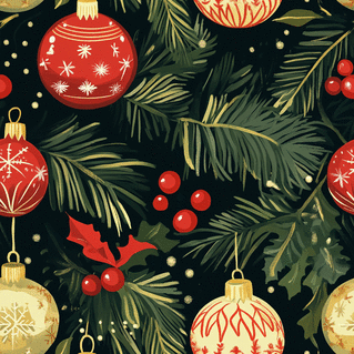 carte Boules de Noël sur un fond verdoyant 