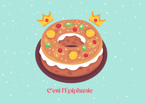carte Épiphanie gourmande avec une galette festive 