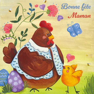 carte Poule charmante pour une fête pleine d'amour 