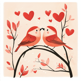 carte Oiseaux amoureux sous un ciel de c&oelig;urs 