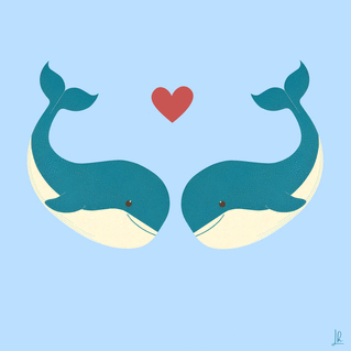carte Baleines amoureuses et coeurs c&acirc;lins 