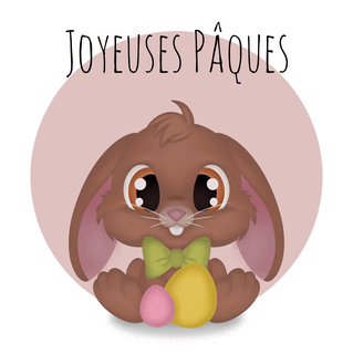 carte Lapin mignon entouré d'œufs colorés 