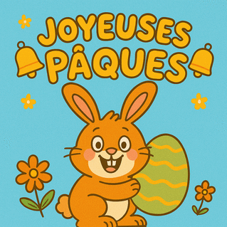 carte Lapin joyeux avec un oeuf décoré 