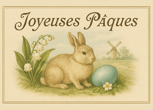 carte Lapin aux œufs colorés dans la nature 