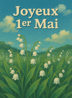carte Muguet frais sous le ciel de mai 