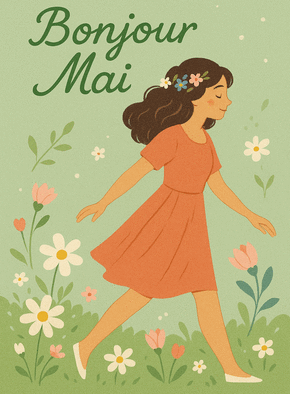 carte Bonjour Mai et ses fleurs délicates 