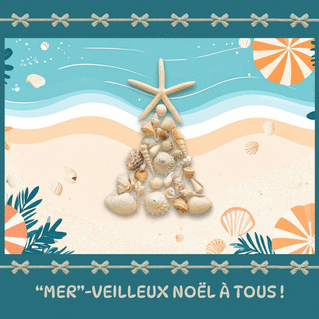 carte Merveilleux No&euml;l avec des coquillages amusants 