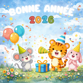 carte Voeux amusants 2026 avec des animaux joyeux 