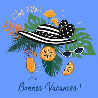 carte Chapeau de soleil et cocktails d'&eacute;t&eacute; 