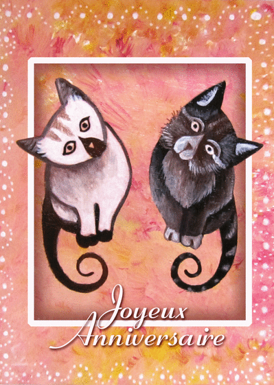 CARTE DOUBLE JAZ AND BAZ JOYEUX ANNIVERSAIRE CHAT