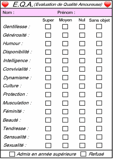 Carte Evaluation De La Qualité Amoureuse : Envoyer une 