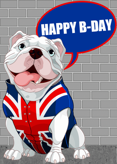 Carte Happy B Day Avec Un British Dog Envoyer Une Vraie Carte Joyeux Anniversaire En Plusieurs Langues Des 0 99 Merci Facteur