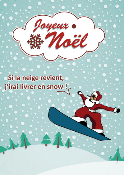 La père Noël livre en snowboard