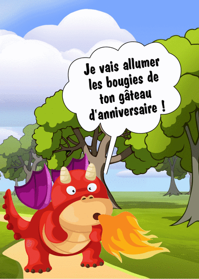 Carte Petit Dragon Allume Les Bougies D'anniversaire 