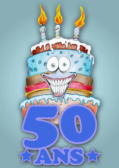 Carte Un Gros Gateau Bleu Pour Les 50 Ans Envoyer Une Vraie Carte Anniversaire 50 Ans Des 0 99 Merci Facteur