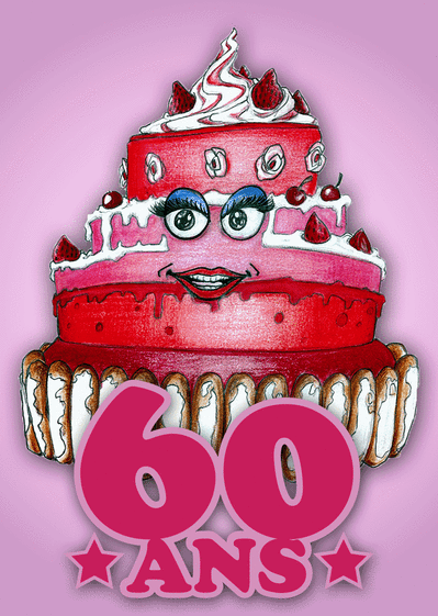 Carte 60 Ans Et Un Gros Gâteau Tout Rose : Envoyer une vraie Carte Anniversaire  60 Ans dès 0,99€ - Merci Facteur