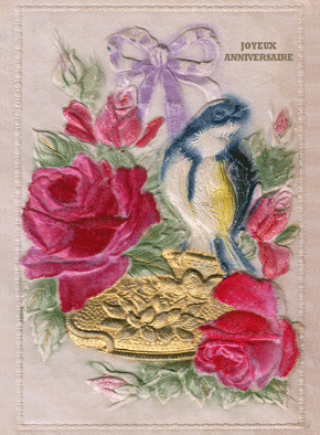 2 ANCIENNE APPLICATION brodée Roses jaune