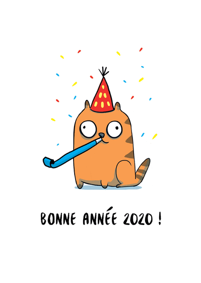 Carte Bonne Année 2020 Du Chat Fêtard