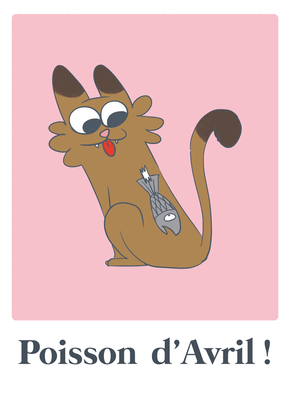 carte Un chat malicieux et son poisson d'Avril 