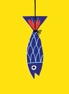 carte Poisson bleu pour un 1er avril amusant 