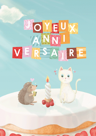 Carte Chaton Et Herisson Sur Le Gateau Envoyer Une Vraie Carte Anniversaire Des 0 99 Merci Facteur