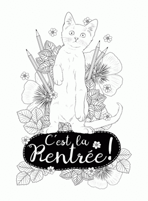 Coloriage de la rentr&eacute;e et chat