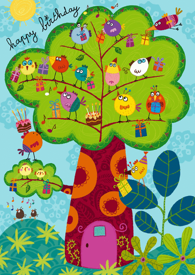 Carte Happy Birthday L Arbre Aux Oiseaux Envoyer Une Vraie Carte Joyeux Anniversaire En Plusieurs Langues Des 0 99 Merci Facteur