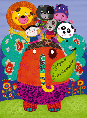 Joyeux anniversaire de l`&eacute;l&eacute;phant et ses amis