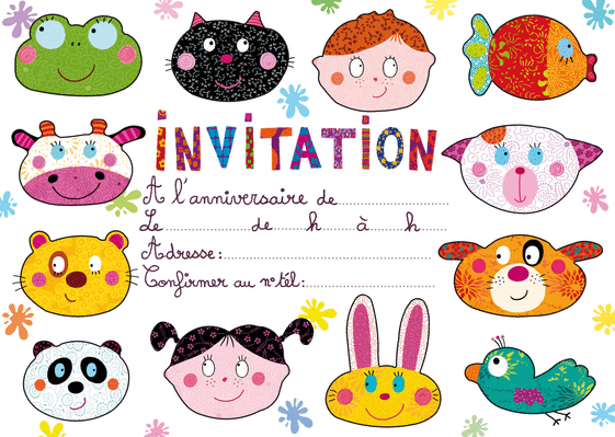 Carte Invitation D`anniversaire Et Tête D`animaux : Envoyer une