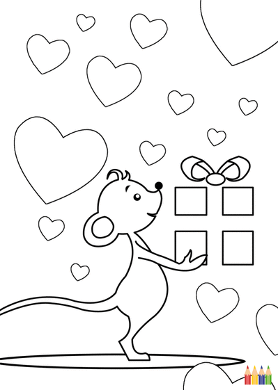604 coloriage souris et cadeau