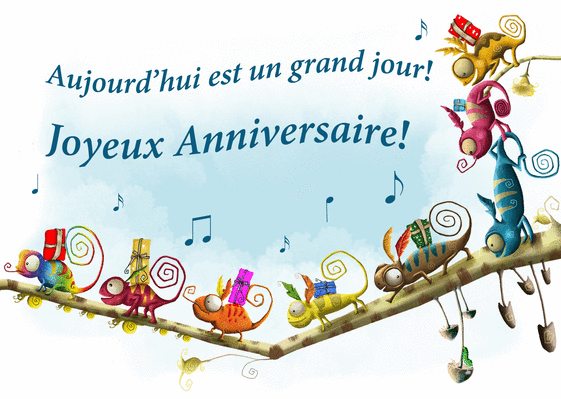 Carte Anniversaire Et Bande De Joyeux Caméléons