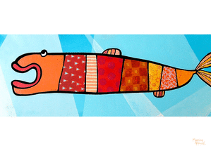 carte Poisson coloré aux motifs ludiques 