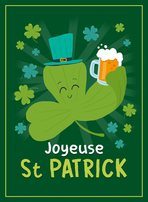 carte Trèfle heureux avec bière à la Saint Patrick 